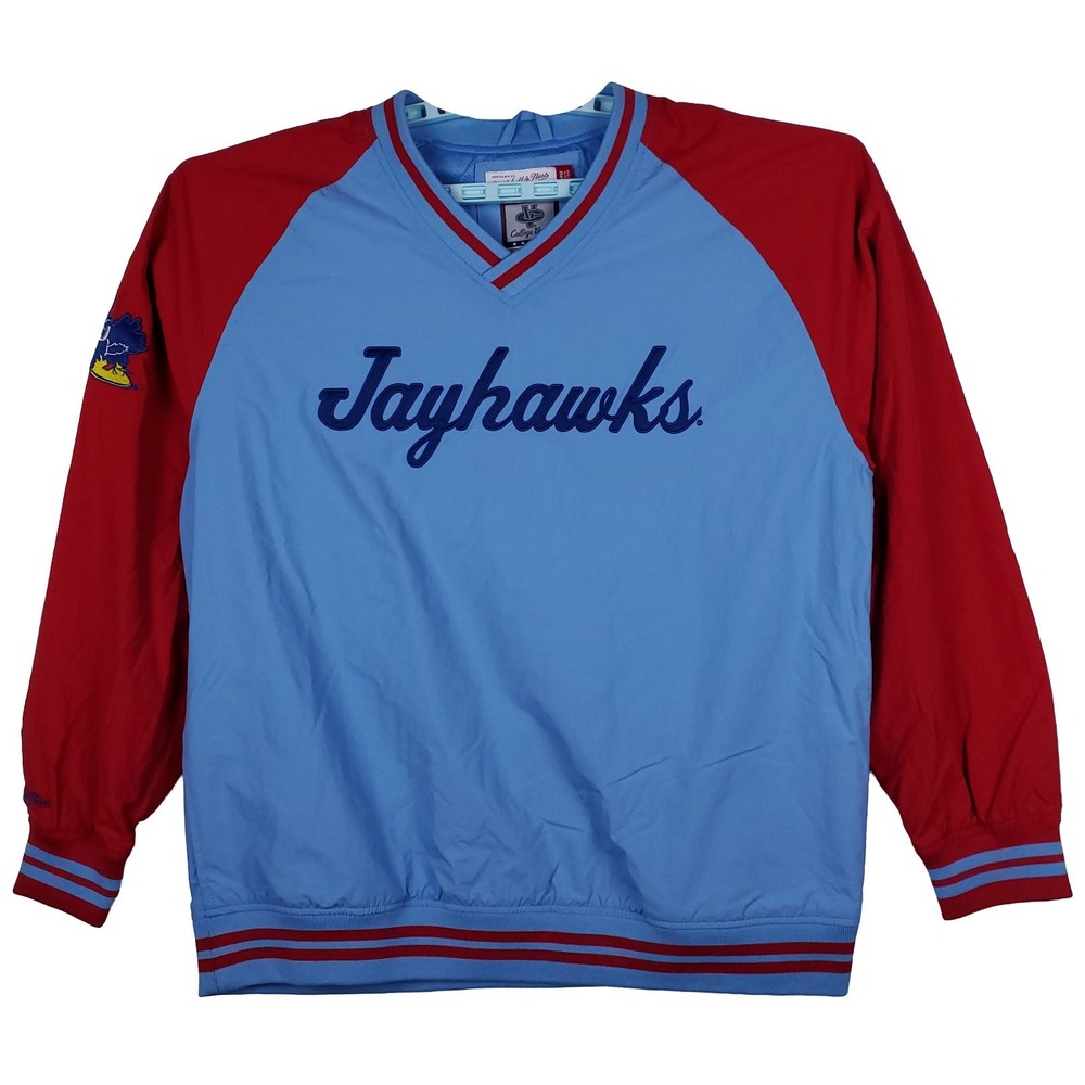 Kansas Jayhawks Mitchell & Ness NCAA‎ Large Windbreaker Jacket Blue Red NWT